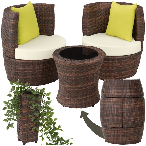 Rattan Sitzgruppe tectake Nizza stapelbar mit Aluminiumgestell schwarz/braun