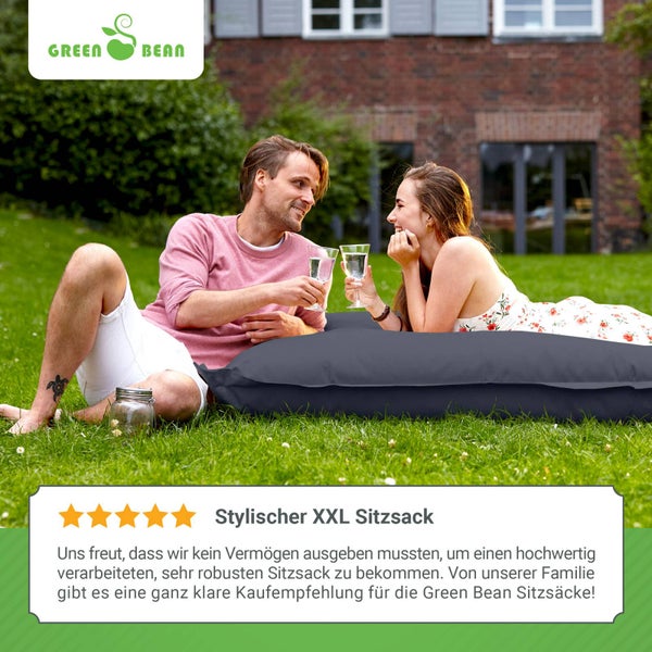 Green Bean Sitzsack XXL 140x180cm 380 Liter Kinder & Erwachsene Bean Bag EPS Perlen Füllung Riesensitzsack Groß Draußen Outdoor Liegekissen Waschbar Wetterfest Lounge Sitzkissen Bodenkissen Stahlgrau