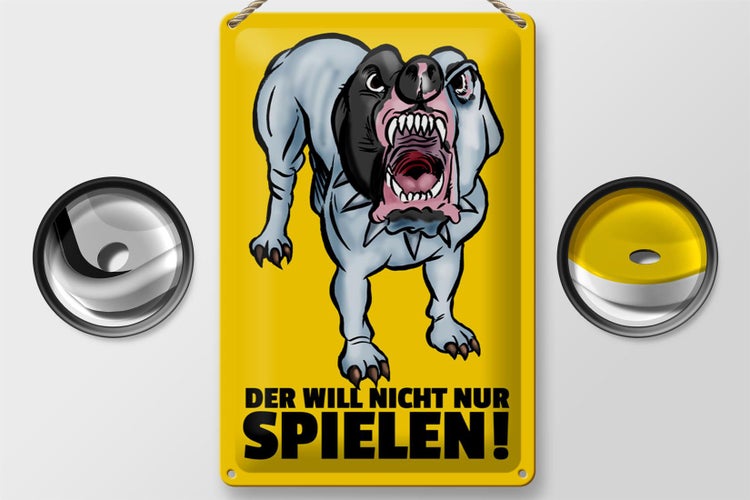 Blechschild Spruch 20x30cm Der will nicht nur spielen Hund
