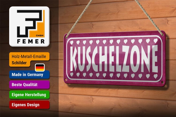 Blechschild Spruch 27x10cm Kuschelzone Herzen Dekoration
