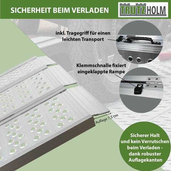 DREIBREIT by TRUTZHOLM 2-fach Auffahrrampe klappbar 175 cm 1020 kg Alu grau gelocht Verladerampe