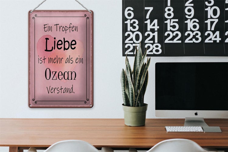 Blechschild Spruch 20x30cm ein Tropfen Liebe mehr als Ozean
