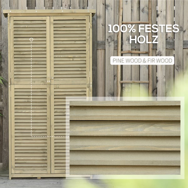 Outsunny Gartenschrank Holz Geräteschuppen Gerätehaus mit Asphaltdach Lamellentür Geräteschrank Schuppen Garten 4 Fächer Grau 87 x 46,5 x 160 cm