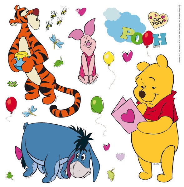 Disney Wandtattoo Pu der Bär Blau, Orange und Gelb - 30 x 30 cm - 600218