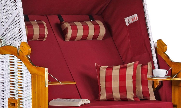 Strandkorb Baltic PE weiß Dessin Uni Karo Rot