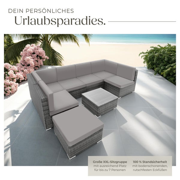 Rattan Lounge tectake Venedig mit Sicherheitsglasplatte für 6 bis 7 Personen grau