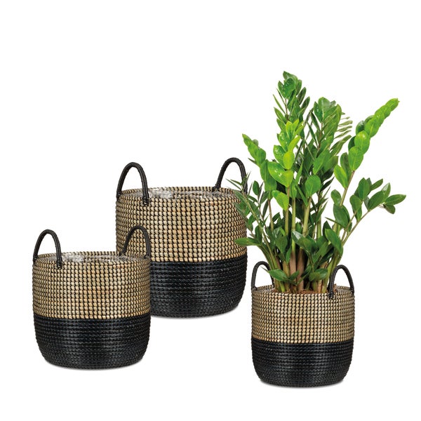 Scheurich Seagrass 34, Korbgefäß/Korb-Pflanzgefäß/Korbtopf mit Griffen aus Seagrass Farbe: Nature Black, 34 cm Durchmesser, 30,5 cm hoch, 26,9 l Vol.