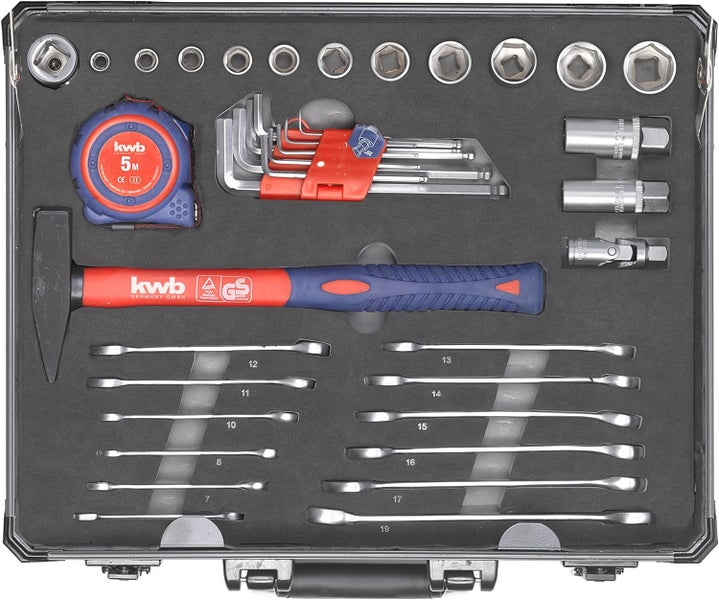 kwb Werkzeugkoffer aus robustem Aluminium inkl. 51-tlg. hochwertigem Werkzeug-Set als perfekte Grundausstattung für den Haushalt, die Werkstatt oder den mobilen Einsatz