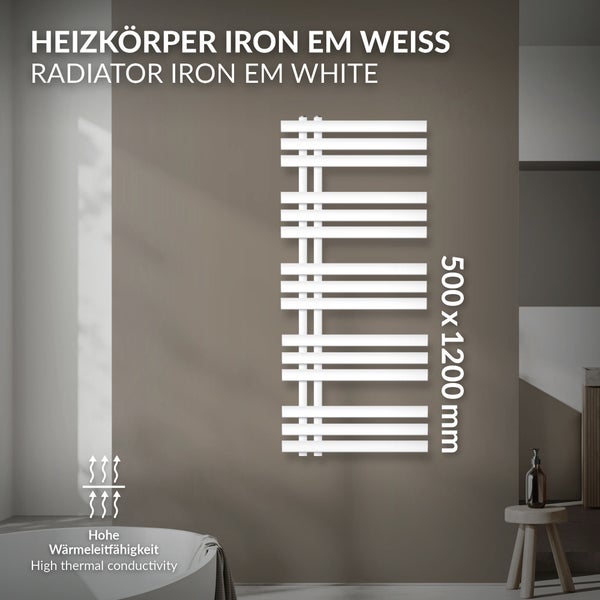 ECD Germany Iron EM Design Badheizkörper - 500 x 1200 mm - Weiß - Designheizkörper Paneelheizkörper Heizkörper Handtuchwärmer Handtuchtrockner Heizung Radiator