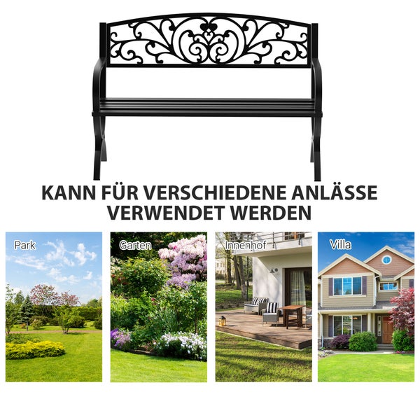 Outsunny Gartenbank, Sitzbank, 127x60x85 cm, Metall, Schwarz
