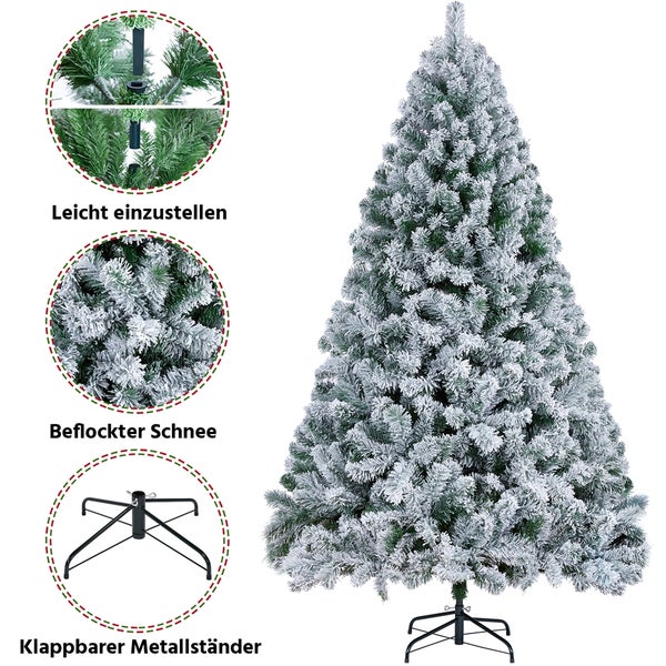 Weihnachtszimmer mit geschmücktem Tannenbaum, Geschenken und Dekoration