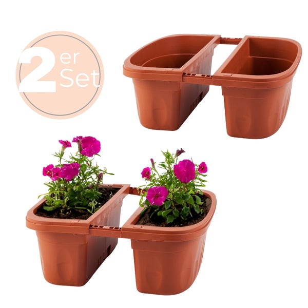 Zweiteiliges Pflanzkasten-Set mit Blumen