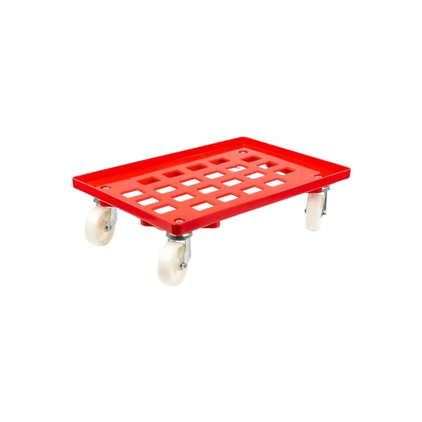 PROREGAL Transportroller für Euroboxen 60 x 40 cm mit Kunststoffräder Rot Gitter/Rasterdeck 2 Lenkrollen und 2 Bremsrollen Traglast 300 kg