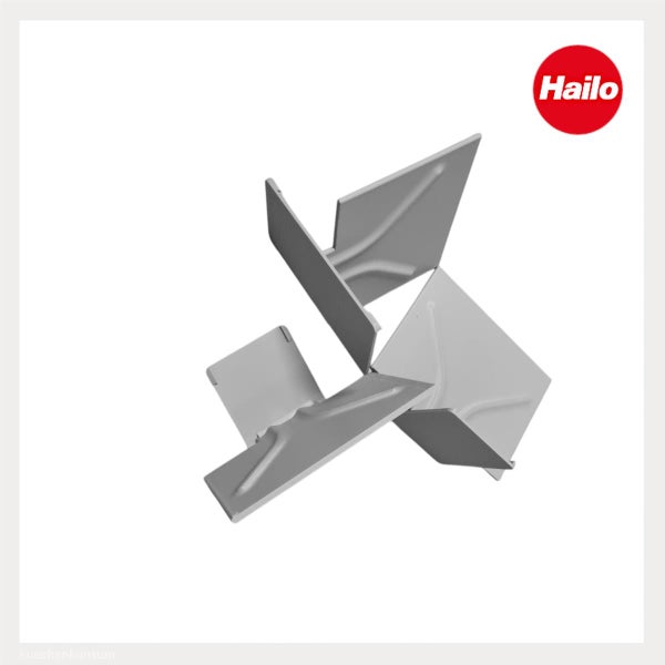 Graue Hailo Trennstege aus Kunststoff für Abfalltrennsysteme. Hailo Logo.