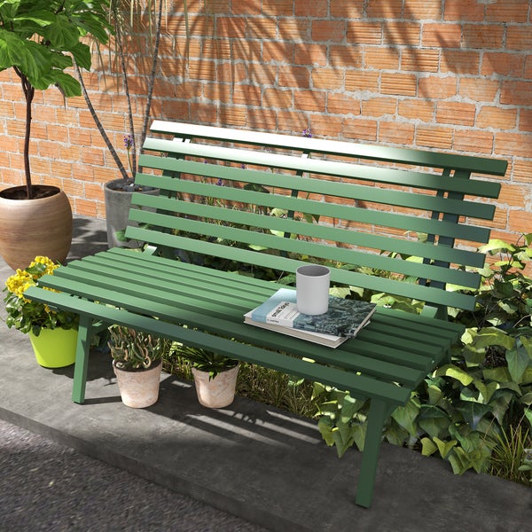 Outsunny Gartenbank, 2 Sitzer Parkbank, Balkonbank mit Rückenlehne, 123 x 67 x 79 cm, Alu, Grün