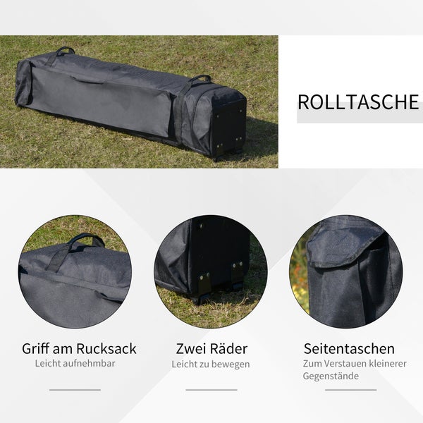 Outsunny Faltpavillon Pop-Up-Zelt Gartenpavillon inkl. Rollentasche Stahl+Oxford+Mesh Grau 3,64x3,64x2,94m