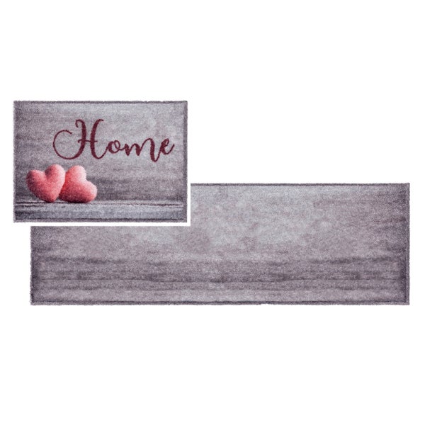 Badezimmer Vorleger Set mit Herz Motiv und Home Schriftzug in rechteckiger Form