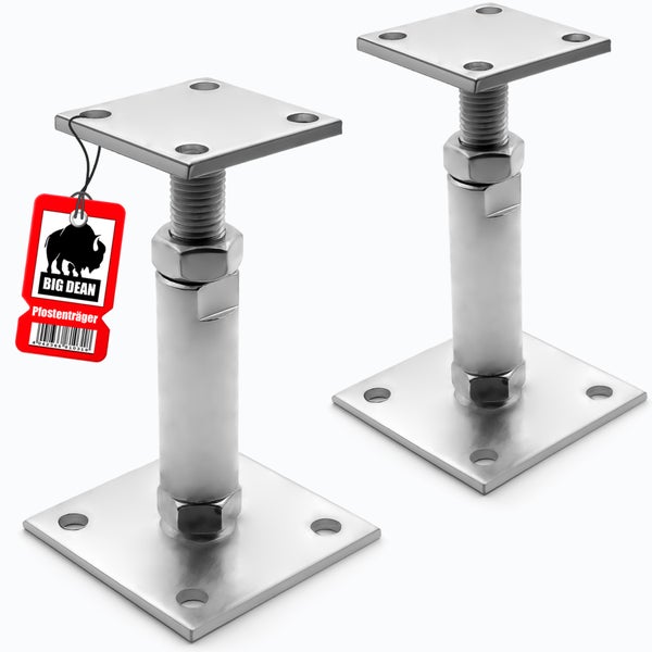 Zwei verstellbare Pfostenträger aus Stahl mit Big Dean Logo