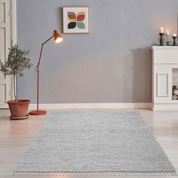 Handgewebter Fleckerlteppich aus Baumwolle Chindi Grau 70x140 cm