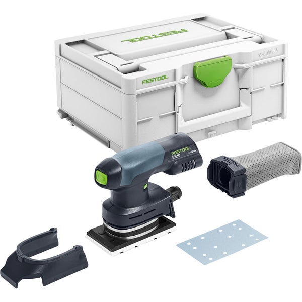 Festool Akku-Rutscher RTSC 400 mit Systainer, Staubfangbeutel, Protector und Schleifmittel.