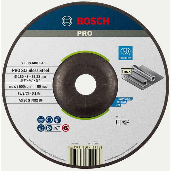 Bosch PRO Stainless Steel Schleifscheibe 180 x 6 x 22,23 mm - 2608600540