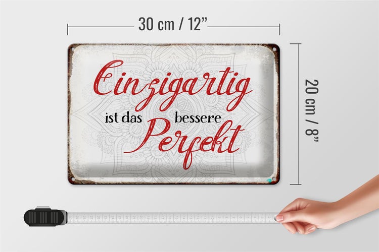 Blechschild Spruch 30x20cm einzigartig ist besseres Perfekt