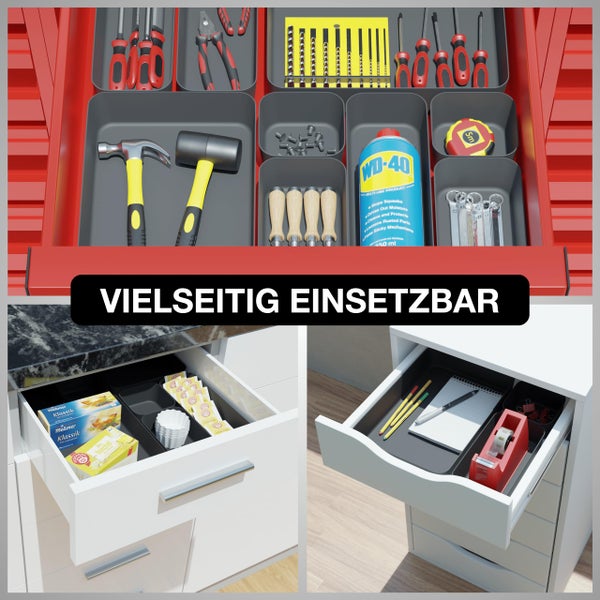 VMbathrooms Schubladen Organizer Set für jeden Bedarf | Praktische Schreibtisch Sortierboxen | Schubladentrenner – Ihr idealer Ordnungshelfer im Alltag für Büro & Haushalt (Anthrazit)