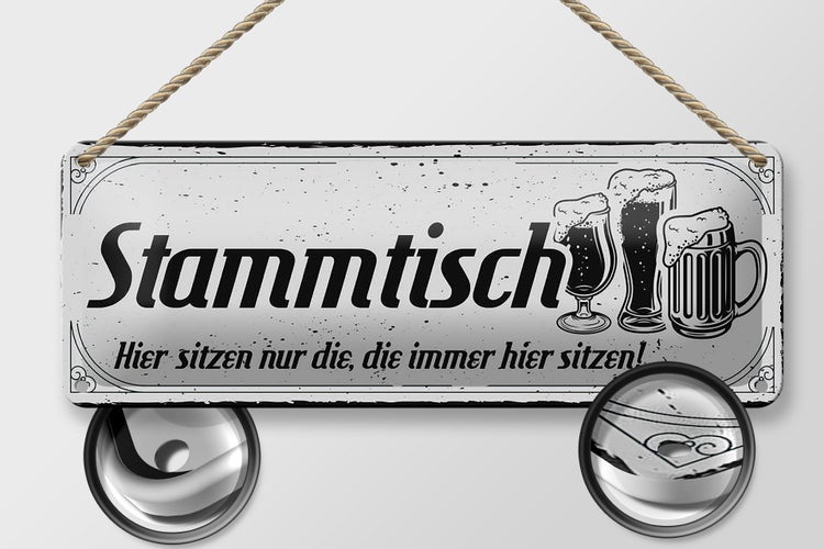 Blechschild Spruch 27x10cm Stammtisch hier sitzen nur die