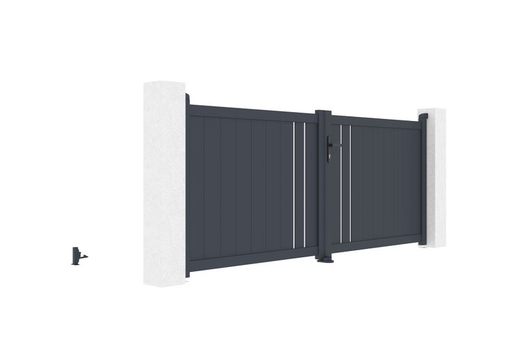 Flügeltor 3,5 m GIONA H.160 cm graues Aluminium + Tor 1M CIMONE H.160 cm