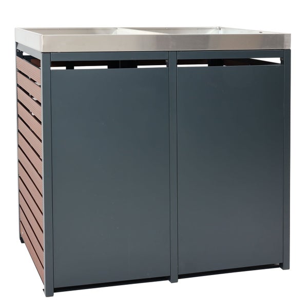 Mülltonnenbox für zwei Abfallbehälter mit Edelstahlabdeckung