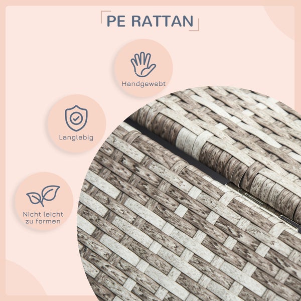 PawHut Rattan Hundehaus mit Kissen, Hundebett im Hausform, Outdoor Hundehütte, Stahlrahmen, Kunststoff, Grau, 69 x 98 x 70 cm