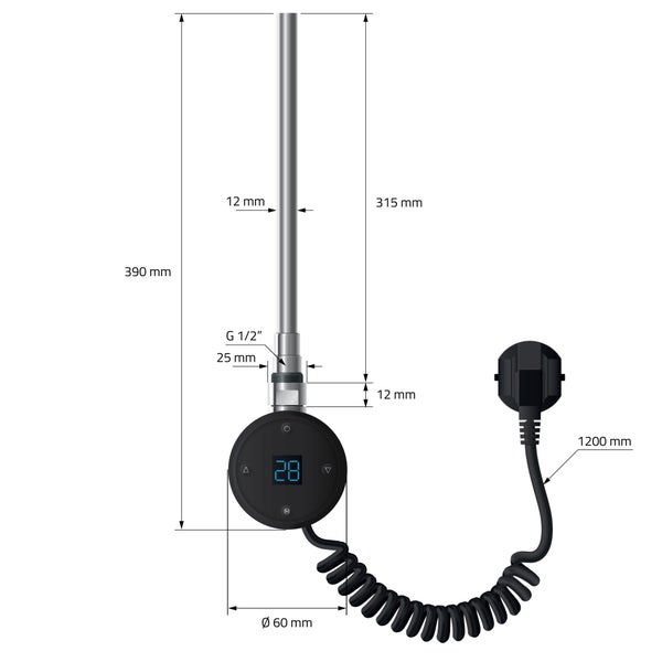 Heizstab mit den Massangaben