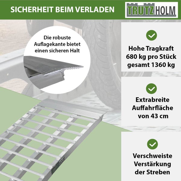 TRUTZHOLM 2 x Auffahrrampen 230 cm 1360 kg Traglast Alu klappbar grau Riffelstab Rampe Verladerampen