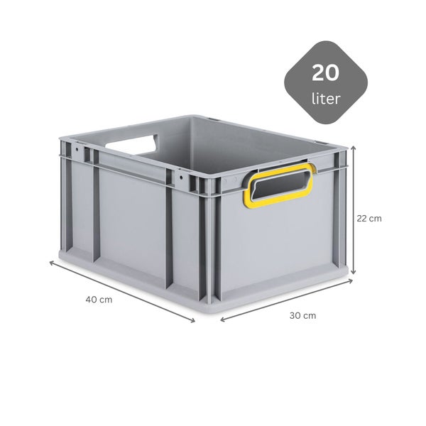 PROREGAL Spar Set 8x Eurobox Nextgen Color Mit Auflagedeckel & Schiebeschnappverschlüsse HxBxT 22 x 30 x 40 cm Griffe Gelb Offen Glatter Boden