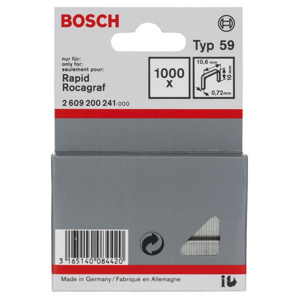 Bosch 1.000x Feindrahtklammer Typ 59, 10,6 x 0,72 x 10 mm - 2609200241