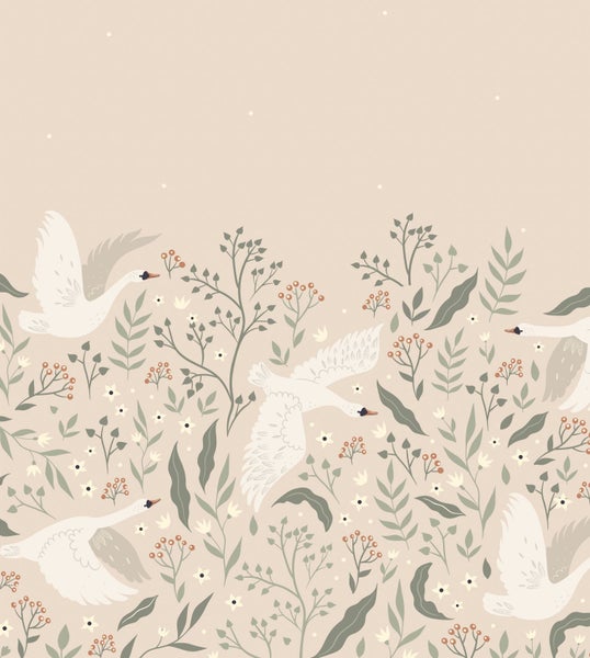 Illustration mit Schwänen und Pflanzen