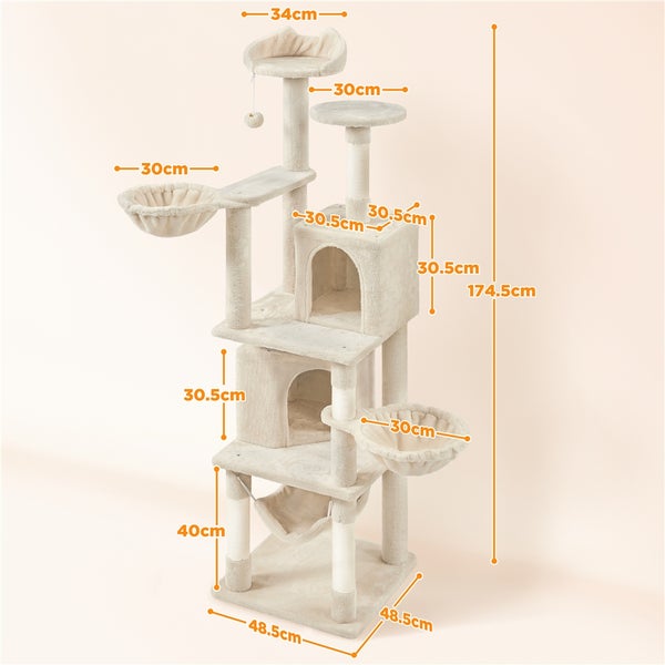 Katzenkratzbaum mit Liegeflächen, Höhlen und Spielzeug mit den Massen 174,5 x 48,5 x 48,5 cm