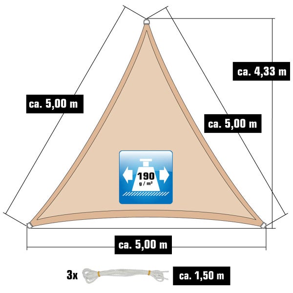 AMANKA 5x5x5 Sonnensegel Dreieckig Wasserdicht - Dreieck Sonnenschutz Segel mit Edelstahl Befestigung