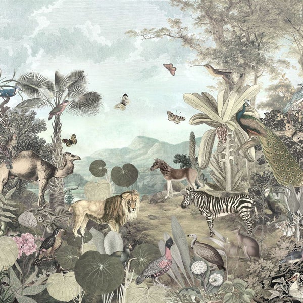 Tapete mit Tier- und Pflanzenmotiven, Dschungel-Stil