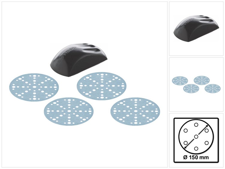 Festool HSK-D 150 H Schleifklotz Hart 150 mm ( 495966 ) + 400x Schleifscheiben P100 / P220 / P320 / P400