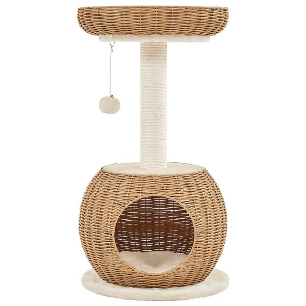 Katzenkratzbaum mit Liegeflächen und Spielzeug