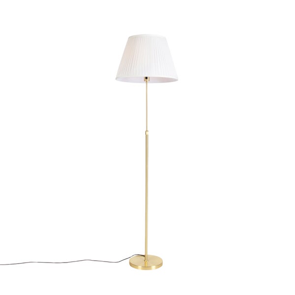 QAZQA - Landhaus I Vintage I Rustikal Stehleuchte I Stehlampe I Standleuchte I Lampe I Leuchte Gold I Messing I messing mit plissiertem Schirm creme 45 cm - Parte I Wohnzimmer I Schlafzimmer - Stahl Z