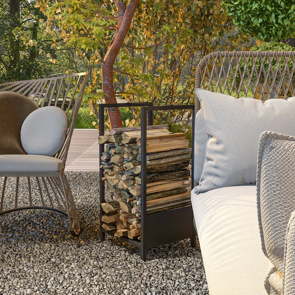 Outsunny Kaminholzregal, Kaminholzunterstand für Garten, Balkon, 39 x 35 x 76 cm, Stahl, Schwarz