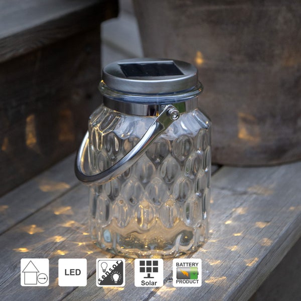 Solarleuchte im Glas mit LED und Tragegriff