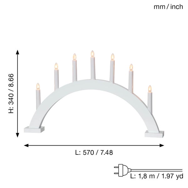 Weihnachtsleuchter mit sieben Kerzen und Maßangaben