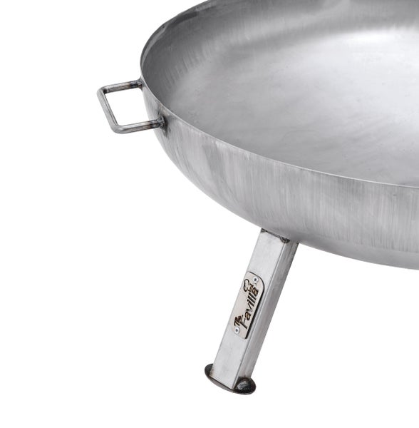 Edelstahl Feuerschale mit drei Beinen und Griffen