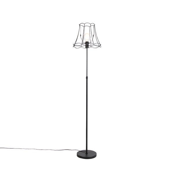 QAZQA - Klassisch I Antik Stehleuchte I Stehlampe I Standleuchte I Lampe I Leuchte schwarz mit Granny Frame 35 cm verstellbar - Parte I Wohnzimmer I Schlafzimmer - Stahl Länglich I Rund - LED geeignet