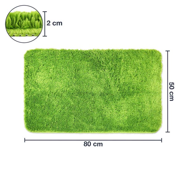 Grüne Badematte mit den Maßen 80 cm x 50 cm und einer Florhöhe von 2 cm.