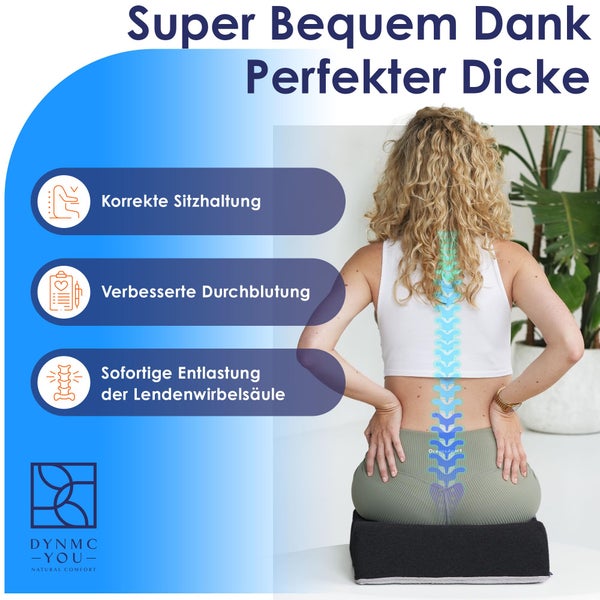 DYNMC you Bequeme Sitzerhöhung Stuhl Erwachsene & Kind - Test SEHR GUT [MIT PHYSIOTHERAPEUTEN ENTWICKELT] - Formstabiles, 13cm Dickes Sitzkissen Stuhl - Perfekte Sitzerhöhung Auto, Büro, Aufstehhilfe