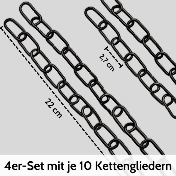 DEKAZIA® Gliederkette schwarz matt | Deko Ketten Set aus 4 Gliederketten zum Basteln à 22cm | 2,8mm starke rostfreie Stahlkette Metall Kette Metallkette Schwarze Kette Kette Zum Aufhängen